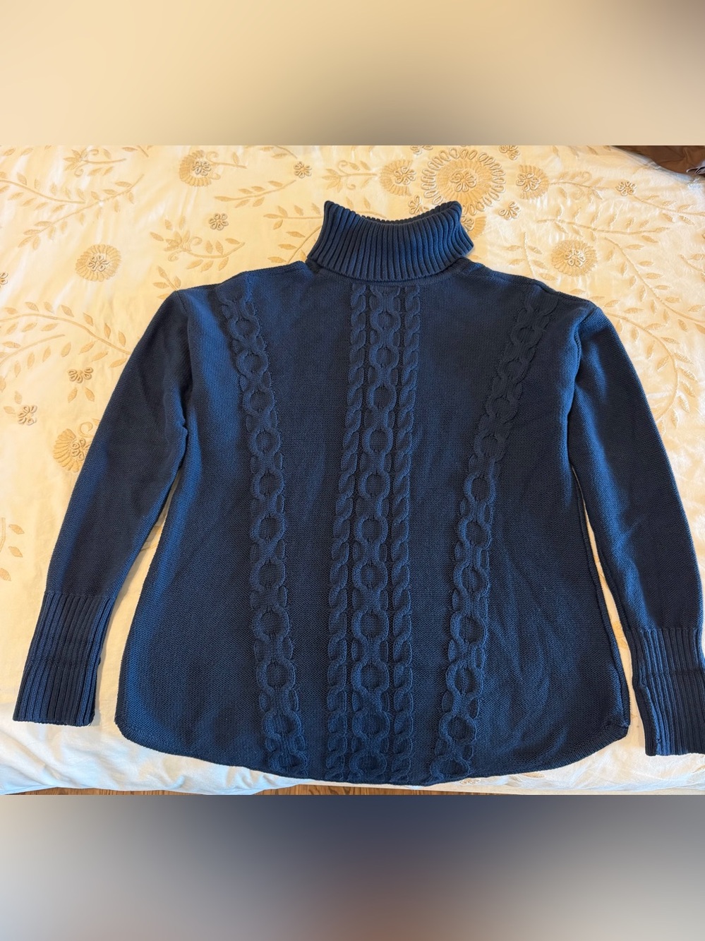 LL Bean Women's Navy Cable-Knit Turtleneck Sweater